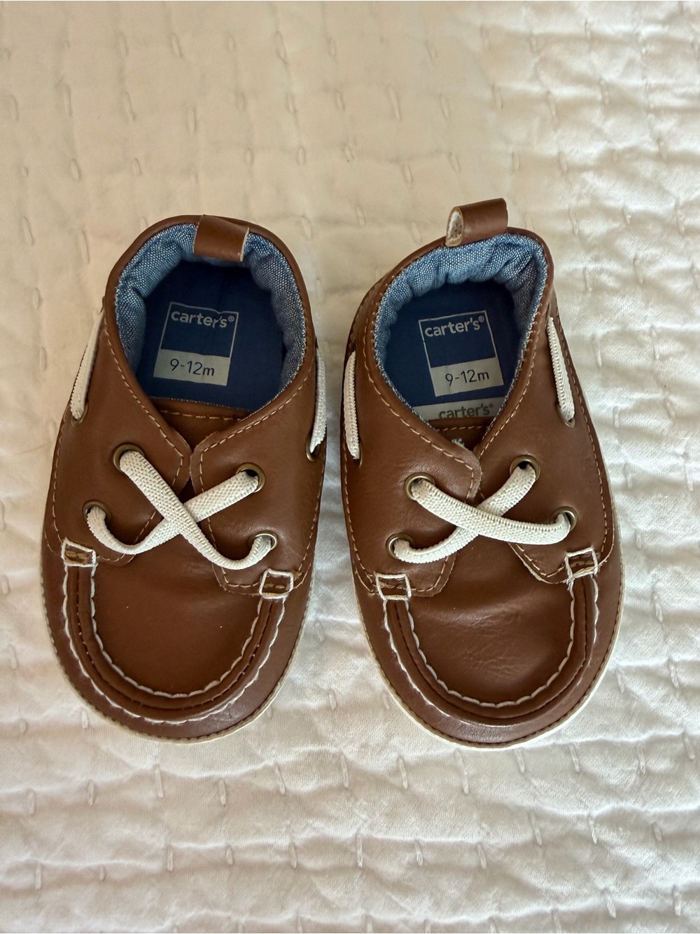 Carter's Brown Baby Moccasin Boat Shoes with Cream Laces (9-12M)